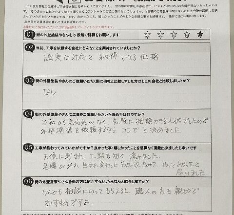 お客様アンケート（お名前・ご住所の欄は掲載していません）