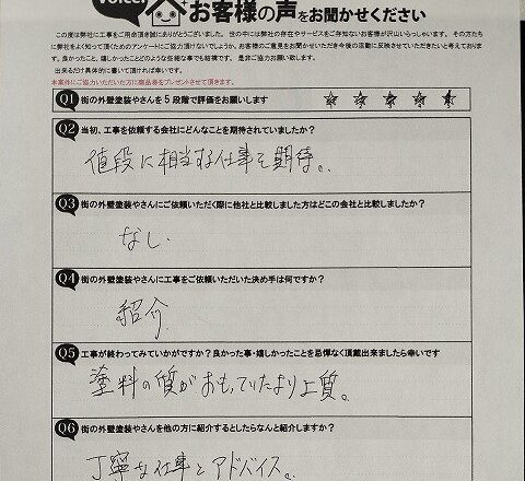 お客様アンケート（お名前・ご住所の欄は掲載していません）