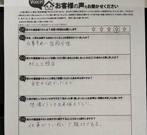お客様アンケート（お名前・ご住所の欄は掲載していません）