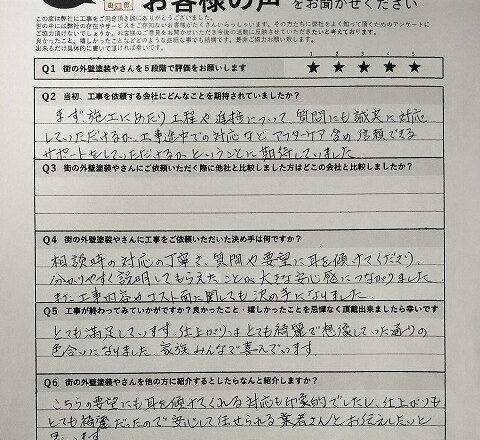 お客様アンケート（お名前・ご住所の欄は掲載していません）