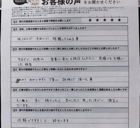 お客様アンケート（お名前・ご住所の欄は掲載していません）